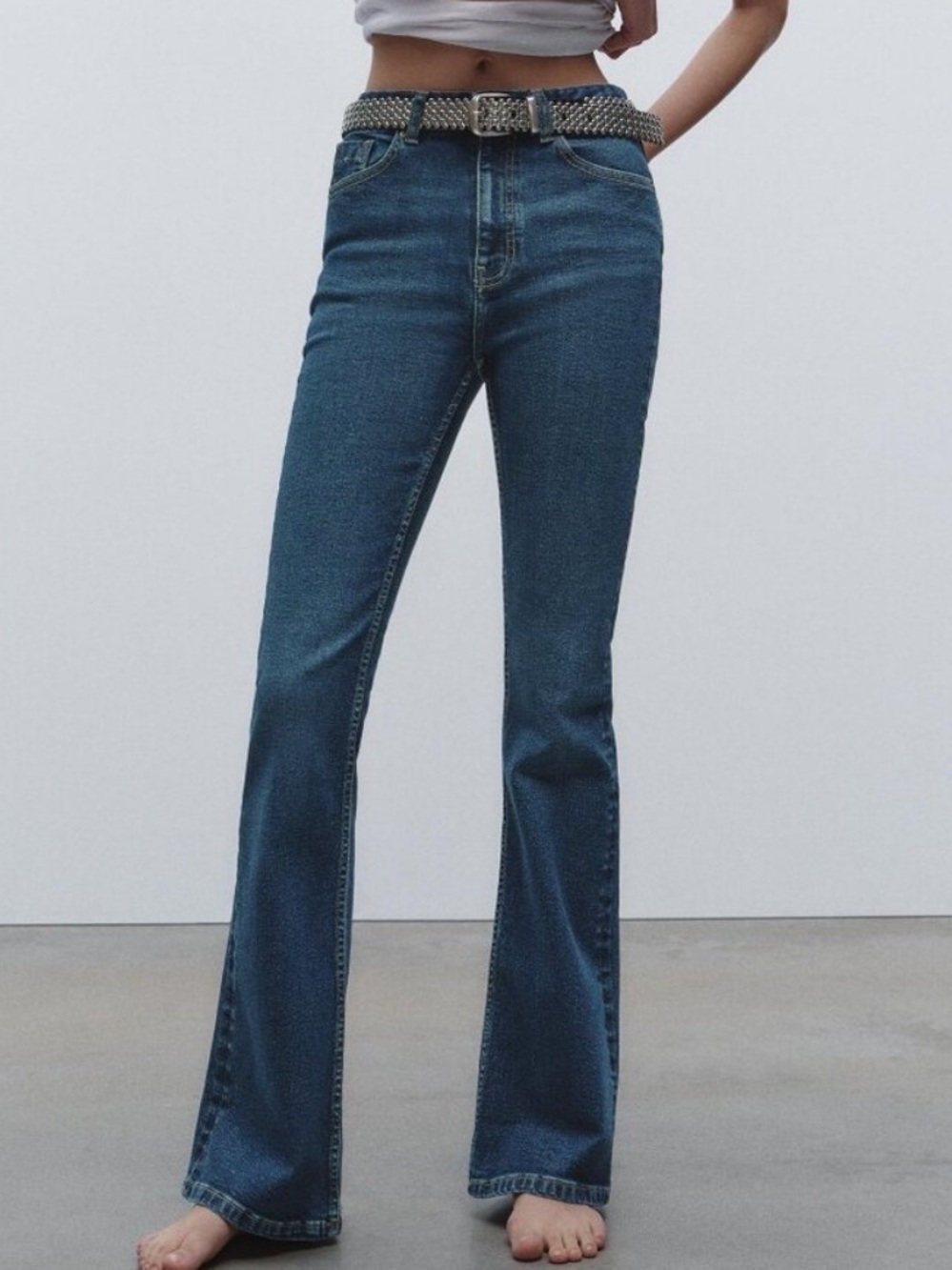 Zara NWT Classic High-Rise Dark Blue Flare Jeans